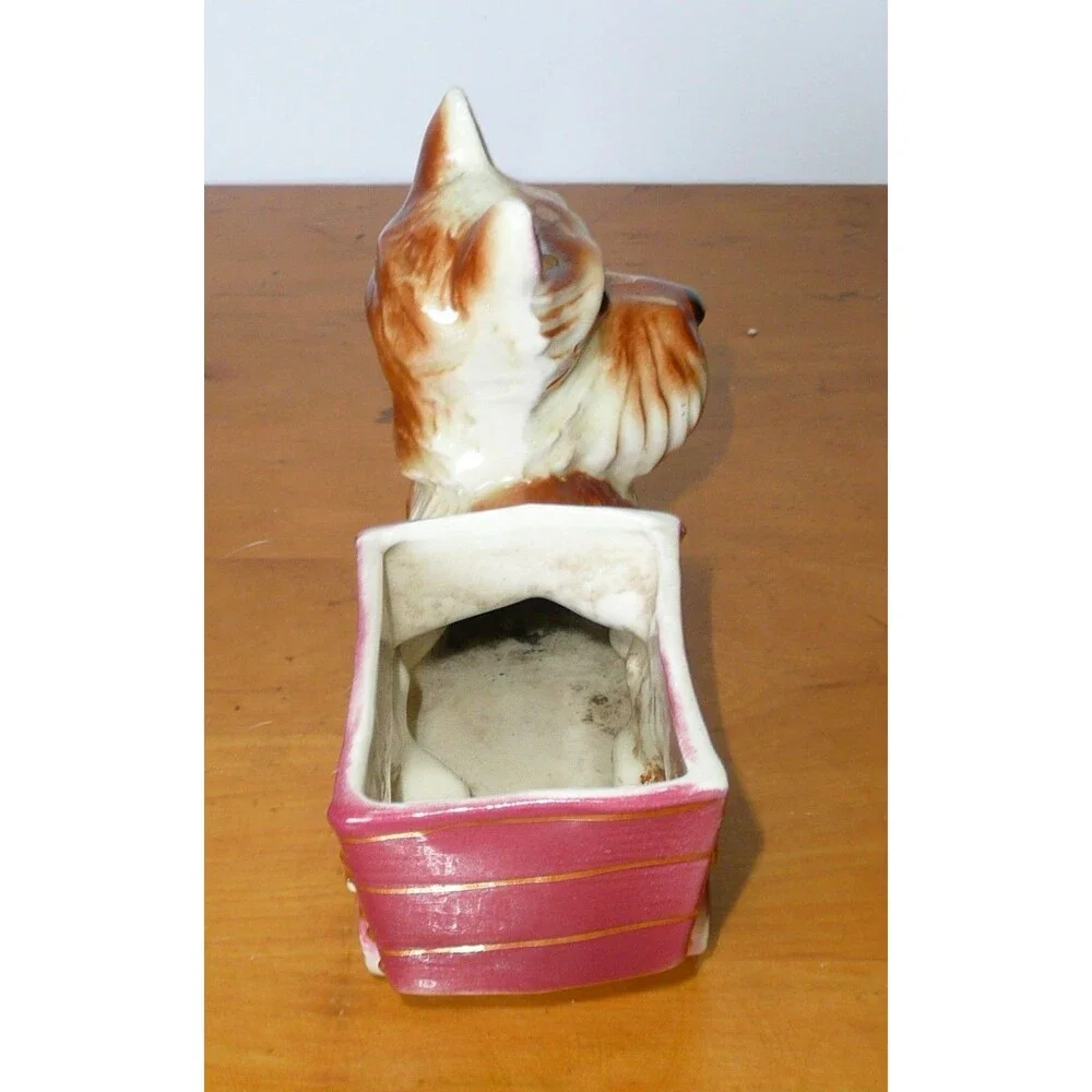 VTG MCM Scottie Terrier Dog Planter Vintage Royal Copley Wagon Cart Gold Trim